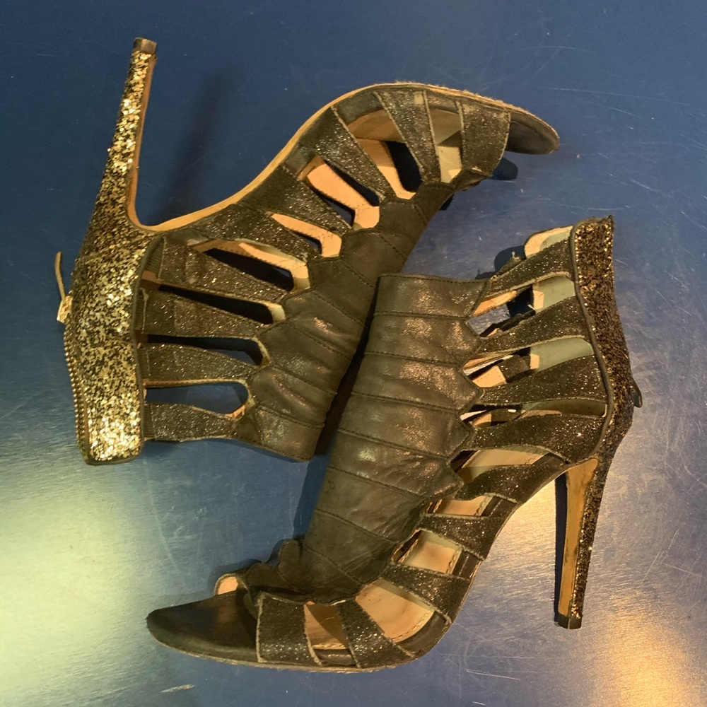 Black and gold heels